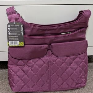Travelon Quilted Messenger Bag Crossbody Purse Anti Theft RFID Blocking Purple